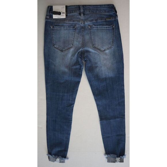KanCan Los Angeles Women Sz 5/26 Blue Distressed Mid Rise Super Skinny Jeans $65 - Picture 2 of 8